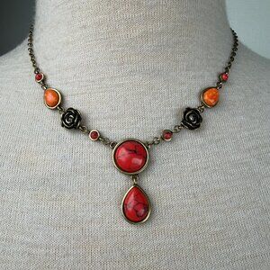 Nine West Vintage America Chain Necklace w/ Rose & Stone 18.5"